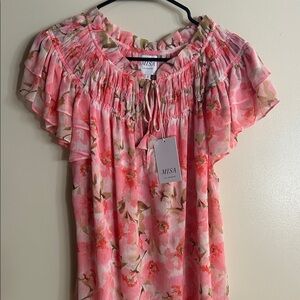 Misa Los Angeles Pink Floral Blouse